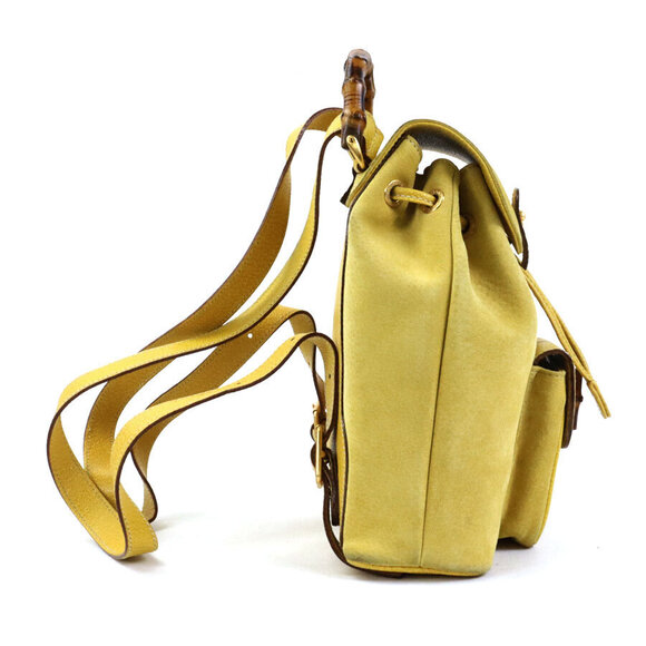 Gucci Handbags - Gucci Leather Bamboo Suede Gold Yellow Backpack